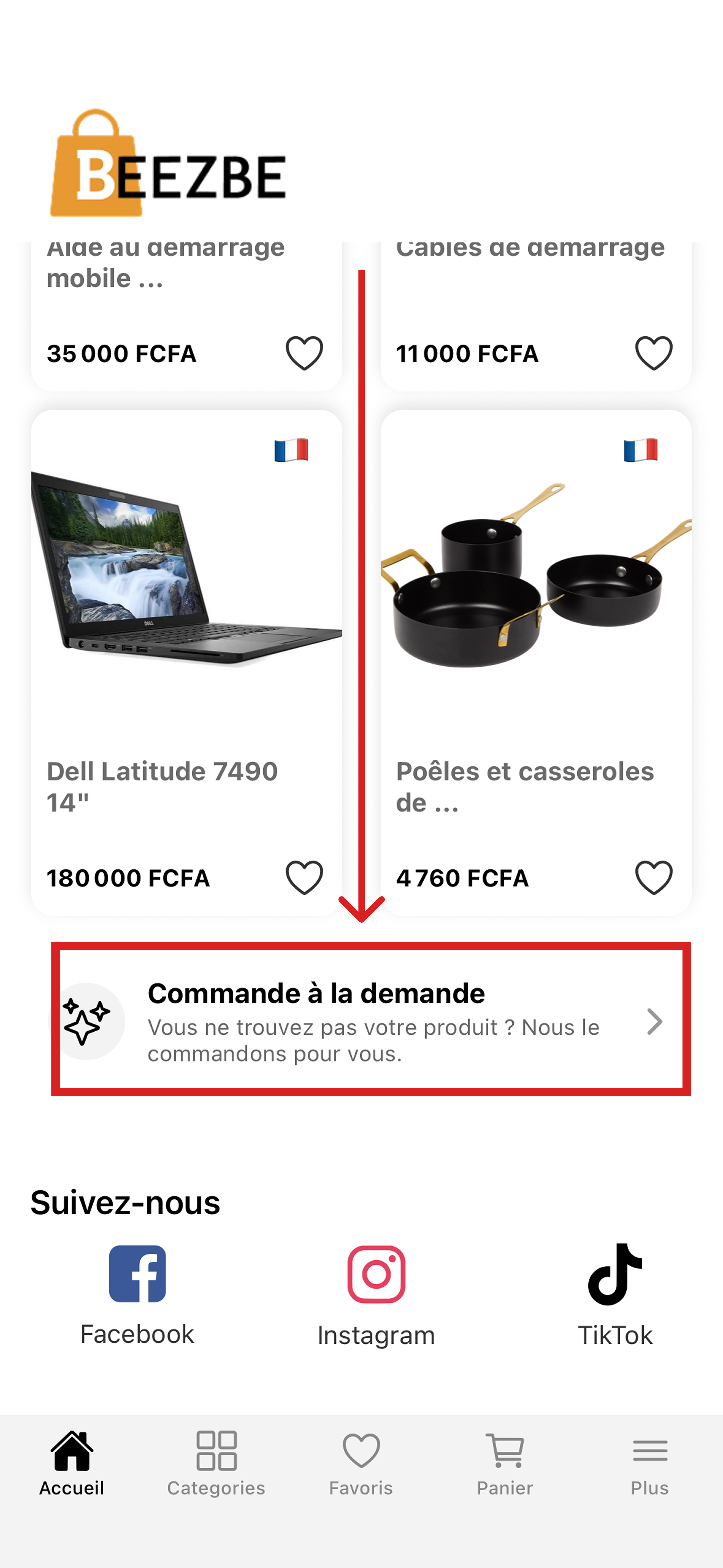 Accès commande depuis le bas de page